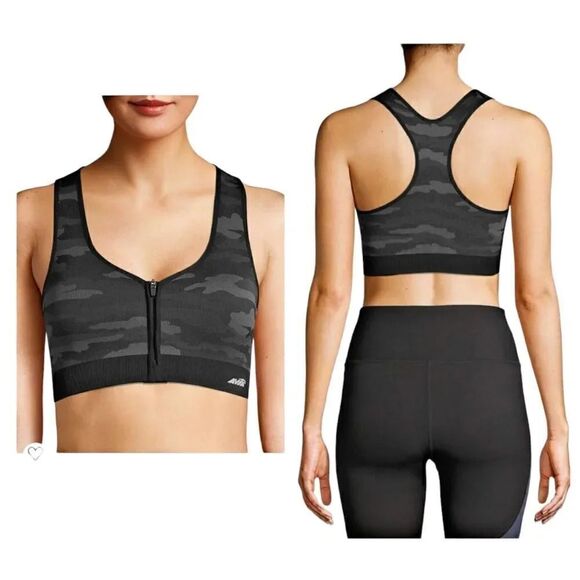 NEW Avia Activewear Women's Medium Support Sports Bra in Black Camo Size Small - Picture 2 of 12